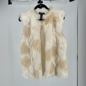INC Luxurious Faux Fur Vest - Cream Beige Patchwork Design
